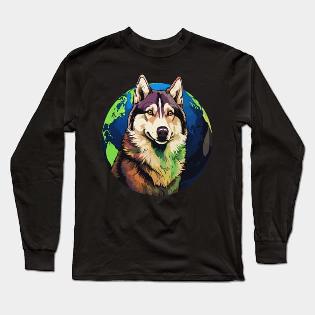 Alaskan Husky Earth Day Long Sleeve T-Shirt by JH Mart